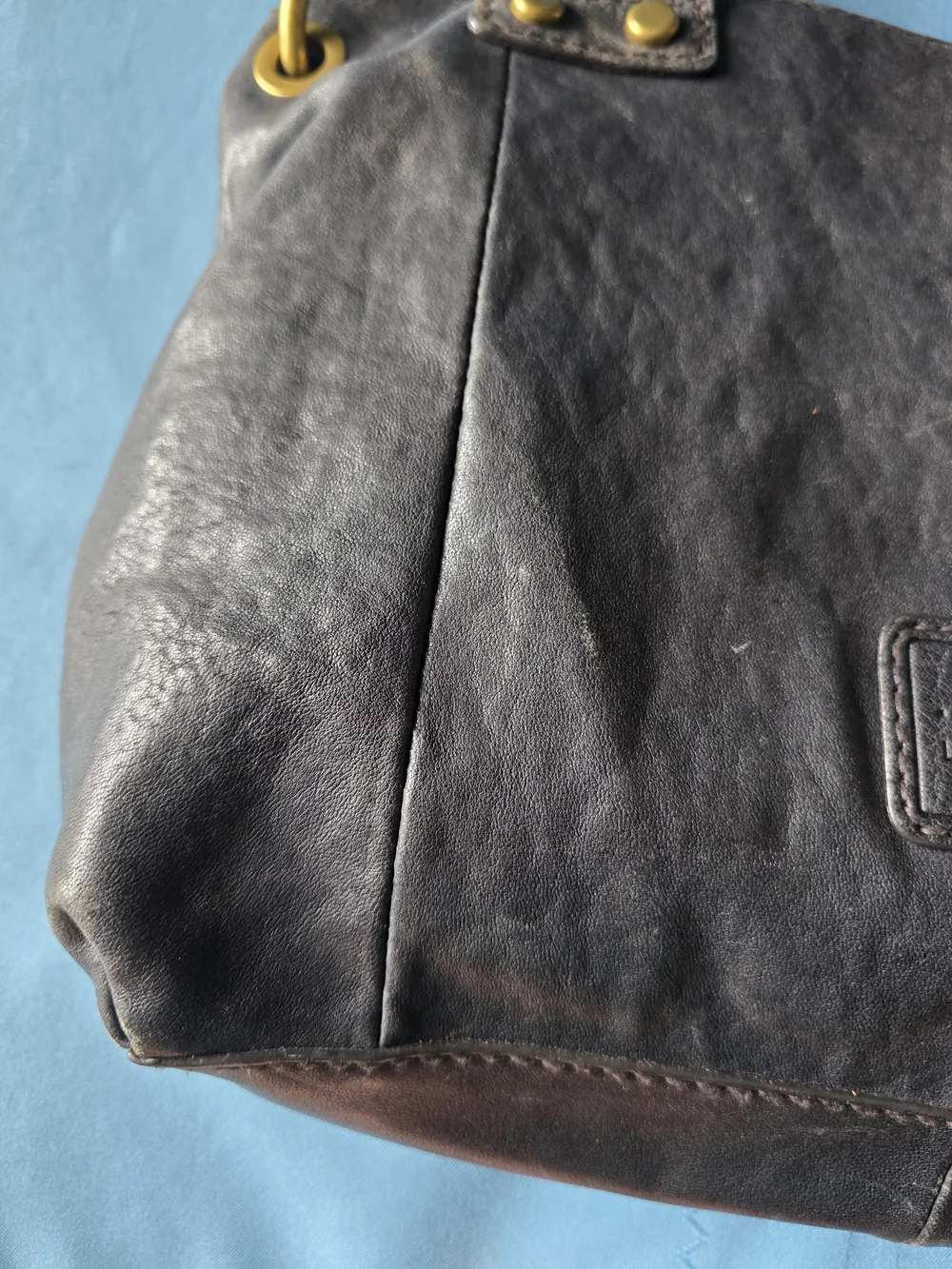 Fossil Long Live Vintage Black Pewter Metallic Leather Cargo Satchel Bag Y2K